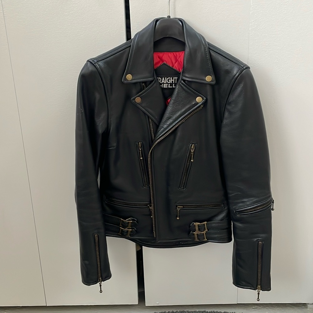 STRAIGHT TO HELL LADY’s DEFECTOR – BLACK AND BRASS LEATHER JACKET ~ NWOT!!